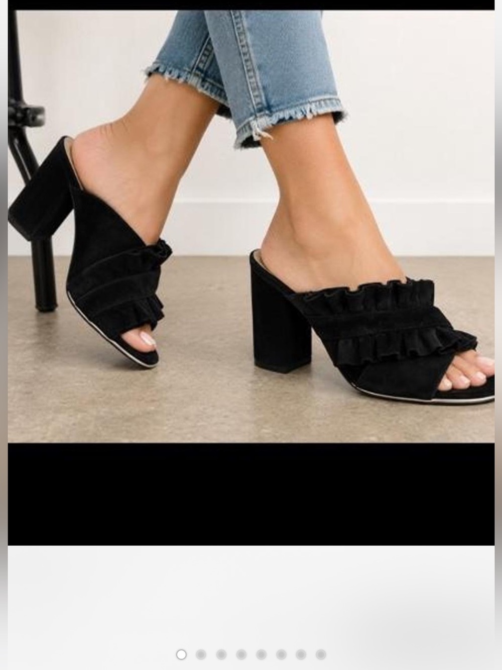 Kenneth Cole New York Black Ruffle Block Heel Mules